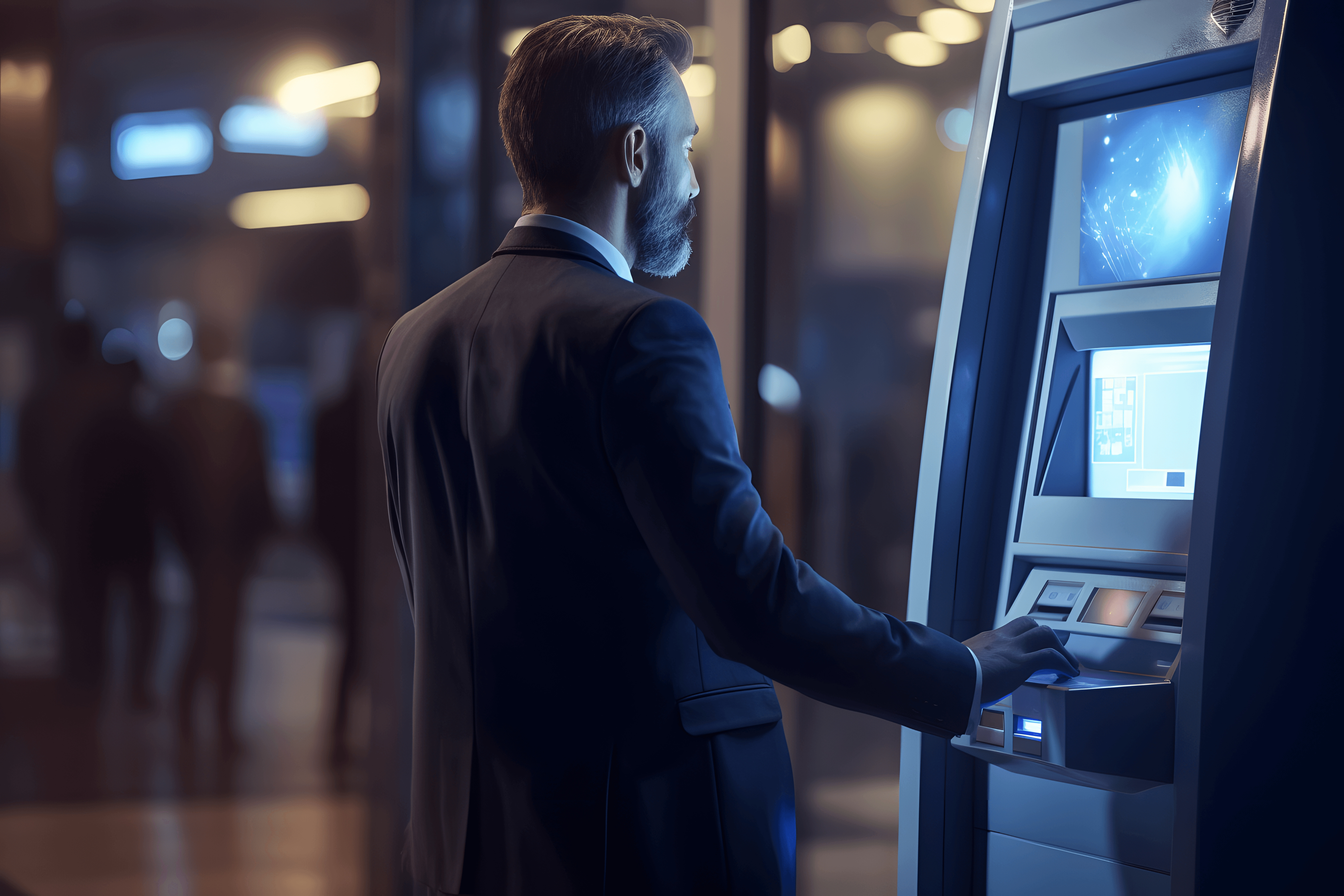 Business Man Opening A ATM Business